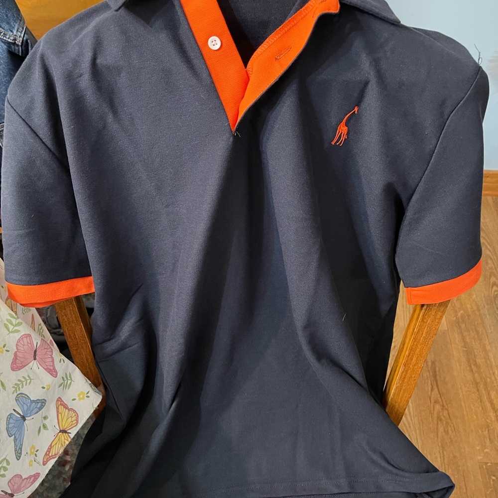 NWOT!  Polo-Style Men’s Navy Shirt with Orange Accents. Size Large.  Never worn! - Picture 3 of 7